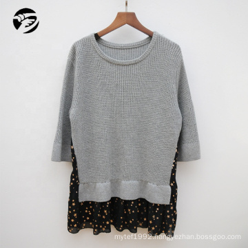 Sweaters Women Autumn Winter Half Sleeve Pullover European Style Tops Chunky Sweater With Chiffon Stitching